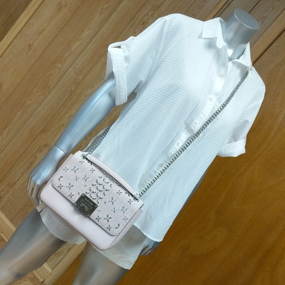 Michael Kors Tina Shoulder Flap Leather Studded Handbag - Picture 5 of 14